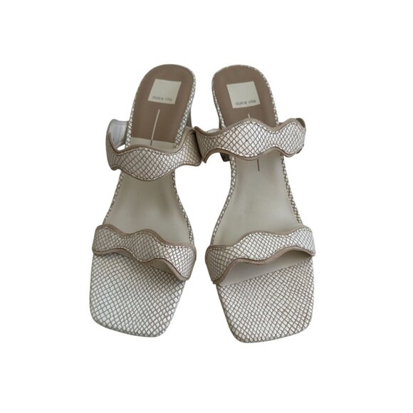 DOLCE VITA  Tan White Leather Double Strap Sandals Heels Size 12 NEW NWOB - Picture 2 of 9
